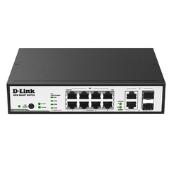 D-Link DES-1100-10P/A1A - Настраиваемый коммутатор 2 уровня с 8 портами 10/100Base-TX и 2 комбо-портами 100/1000Base-T/SFP