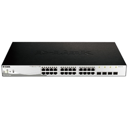 D-Link DGS-1210-28MP/E1A- Настраиваемый коммутатор WebSmart с 24 портами 10/100/1000Base-T и 4 портами 1000Base-X SFP