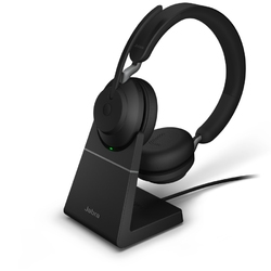 Jabra Evolve2 65, Link380a MS Stereo Stand Black [26599-999-989] - Беспроводная стерео гарнитура, MS, USB-A+зарядная подставка