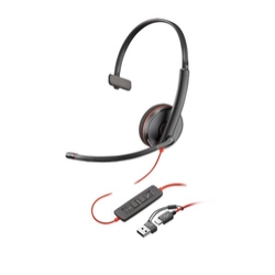 Poly Blackwire 3210 Monaural USB-C Black Headset +USB-C/A Adapter (Bulk) [8X2J8A6] -  Гарнитура (Plantronics)