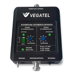 VEGATEL VT1-900E (LED) - Репитер, 65 дБ/50 мВт, новый черный корпус со шкалой