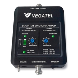 VEGATEL VT2-1800 (LED) - Репитер, 70 дБ/100 мВт, новый черный корпус со шкалой