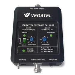 VEGATEL VT2-4G (LED) - Усилитель 4G сигнала - репитер, 70 дБ/100 мВт, новый черный корпус со шкалой