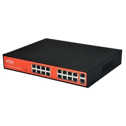 WI-TEK WI-PS118G - 16FE + 2GE 48V PoE коммутатор с 16-портовым PoE