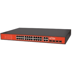 WI-TEK WI-PS128GF - Коммутатор 24FE + 4Combo Gigabit 48V Port PoE с 24-портовым PoE