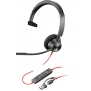 Poly Blackwire 3310 Monaural Microsoft Teams Certified USB-C Headset +USB-C/A Adapter [8X216AA]