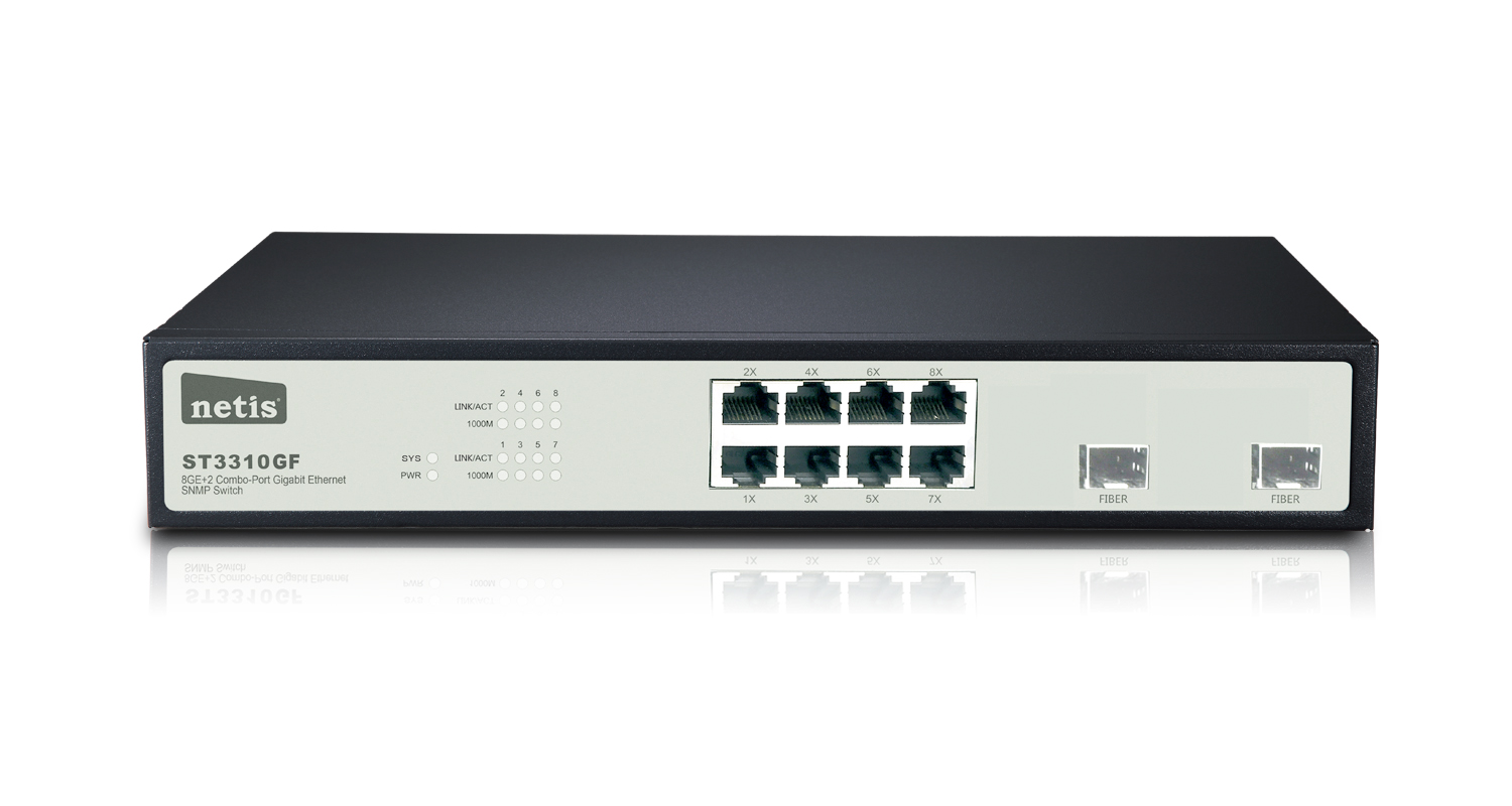 Netis коммутатор 8 портов. Combo RJ-45/SFP GPON. POE 1000 Мбит. . St-3310.